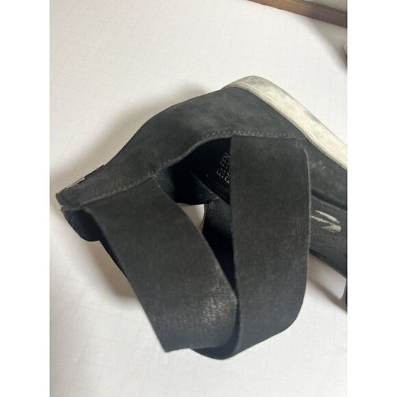 Eileen Fisher 7 Black Leather Criss Cross Back Zip Sport Platform Sandals - Picture 5 of 10